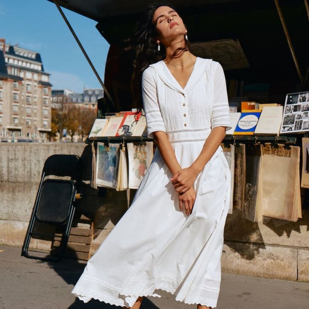 Simple Retro Fiona Cotton White Midi Dress